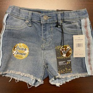 BN PAIR VIGOSS STRETCH LIGHT STONE WASH DENIM SHORTS W/SILVER/ROSE GOLD STRIPE